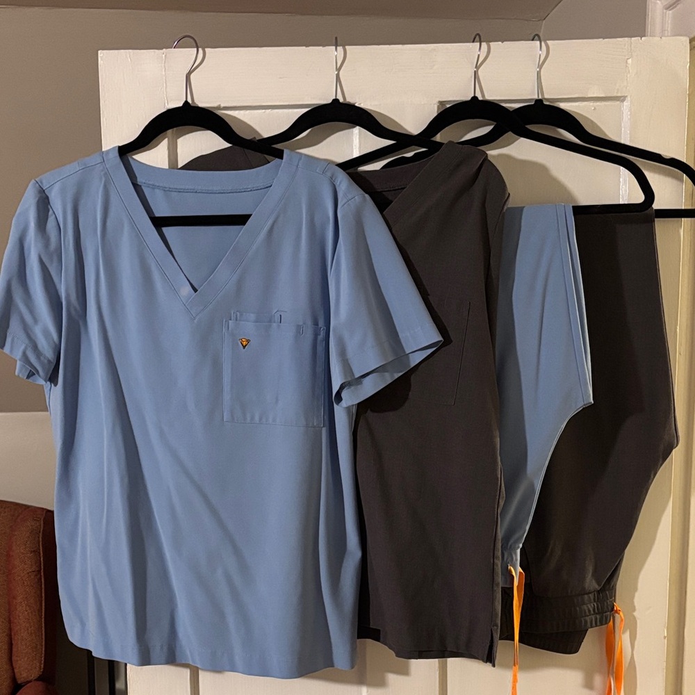 Sky Blue and Charcoal Women's Scrub Set